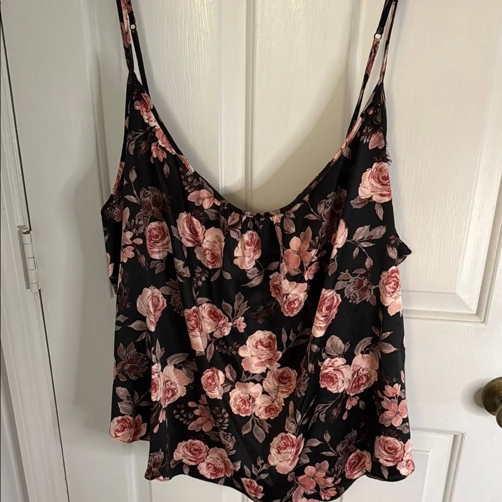 VS Secret Treasures Set , Elegant Black & Pink Rose Robe,Shorts& Camisole